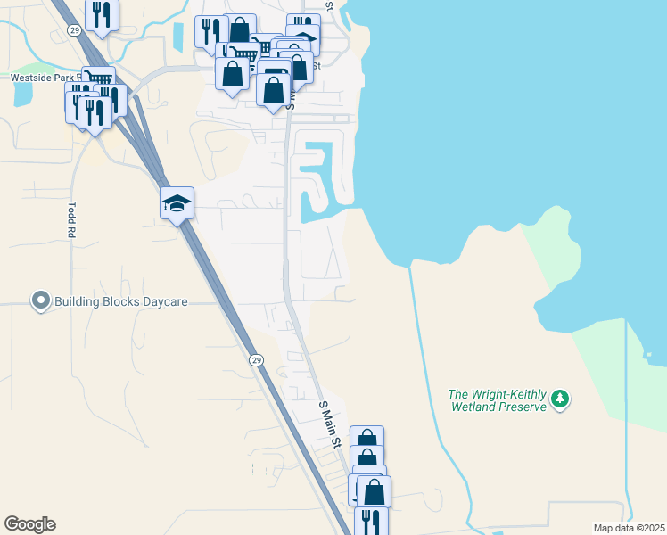 map of restaurants, bars, coffee shops, grocery stores, and more near 1900 South Main Street in Lakeport