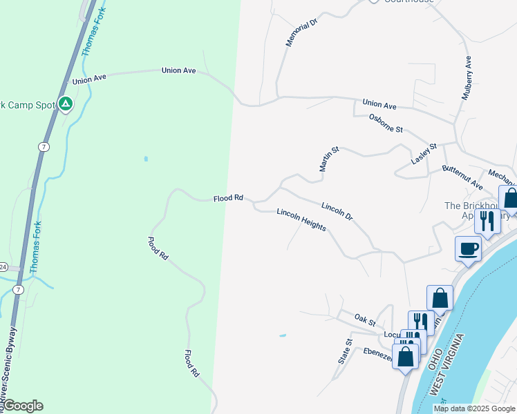 map of restaurants, bars, coffee shops, grocery stores, and more near 1689 Lincoln Heights in Pomeroy