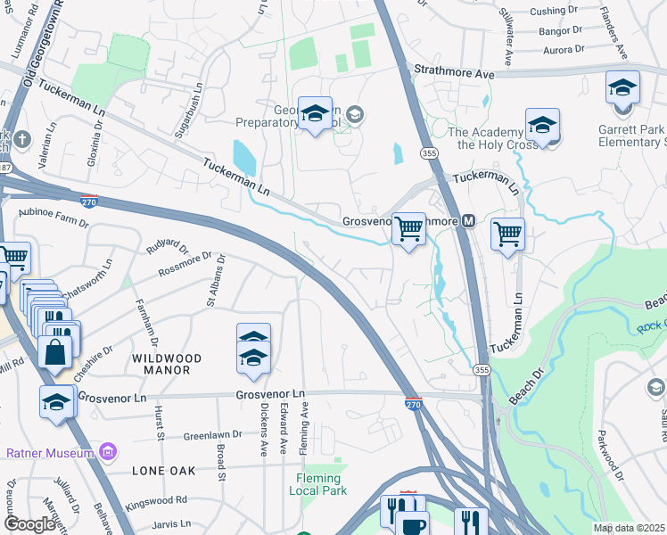 map of restaurants, bars, coffee shops, grocery stores, and more near 5507 Englishman Place in Rockville