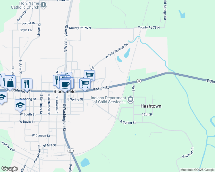 map of restaurants, bars, coffee shops, grocery stores, and more near 82 South Lester Street in Bloomfield
