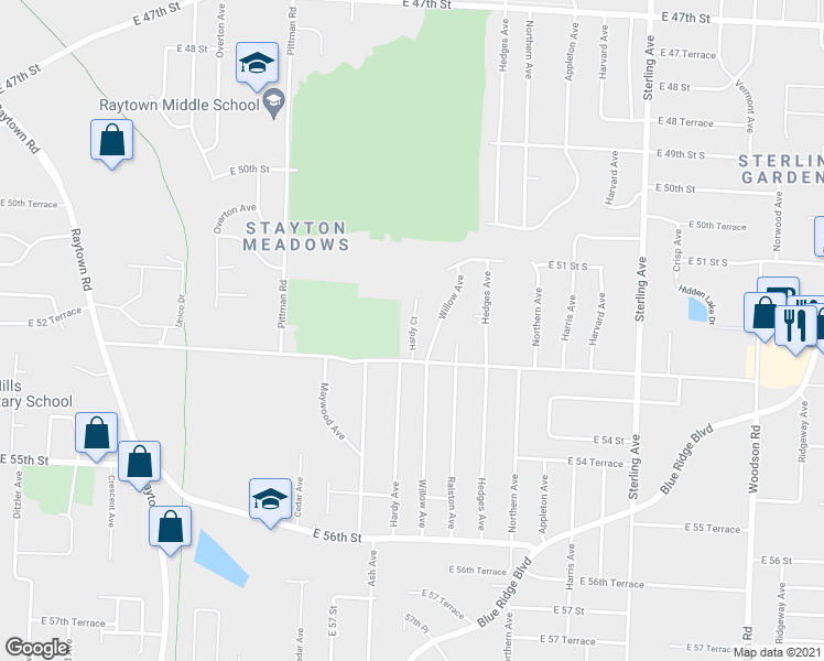 map of restaurants, bars, coffee shops, grocery stores, and more near 5207 Hardy Court in Kansas City