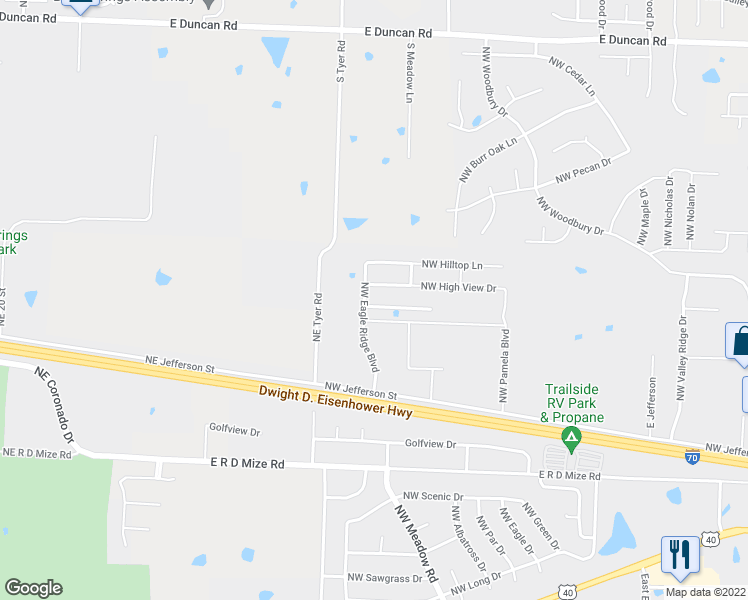 map of restaurants, bars, coffee shops, grocery stores, and more near 1614 NW Eagle Ridge Dr in Grain Valley