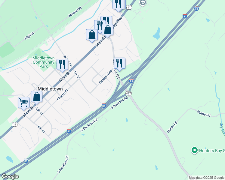 map of restaurants, bars, coffee shops, grocery stores, and more near 2118 Mark Drive in Middletown