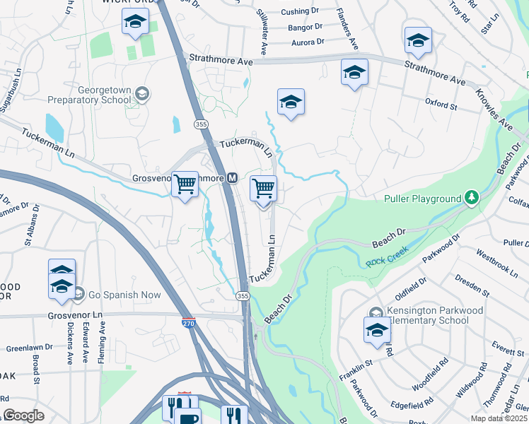 map of restaurants, bars, coffee shops, grocery stores, and more near 5230 Tuckerman Lane in North Bethesda