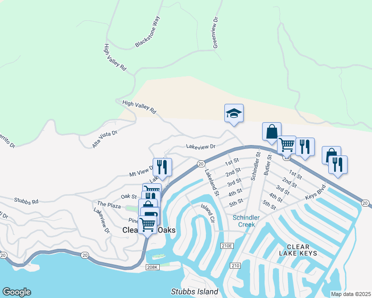 map of restaurants, bars, coffee shops, grocery stores, and more near 12739 Lakeview Drive in Clearlake Oaks