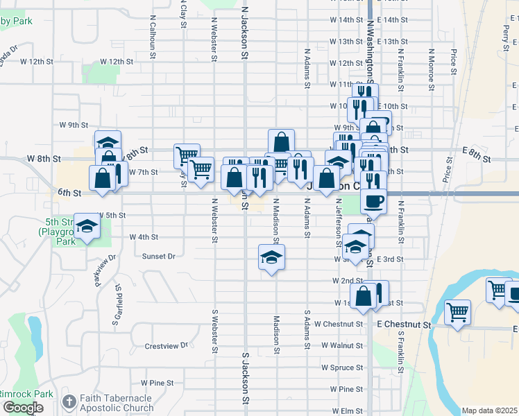 map of restaurants, bars, coffee shops, grocery stores, and more near 422 West 5th Street in Junction City