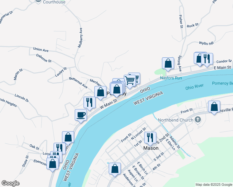 map of restaurants, bars, coffee shops, grocery stores, and more near in Pomeroy