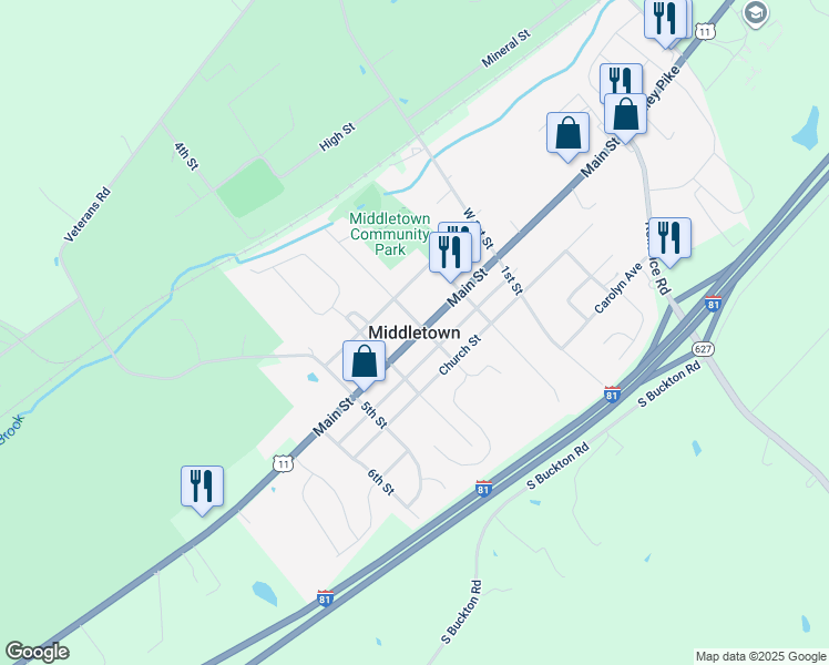map of restaurants, bars, coffee shops, grocery stores, and more near in Middletown