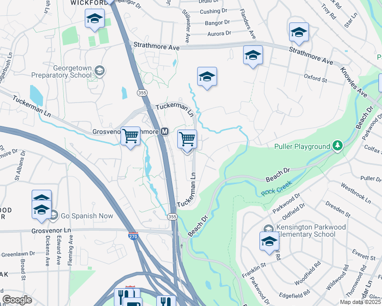 map of restaurants, bars, coffee shops, grocery stores, and more near 5400 Tuckerman Lane in North Bethesda