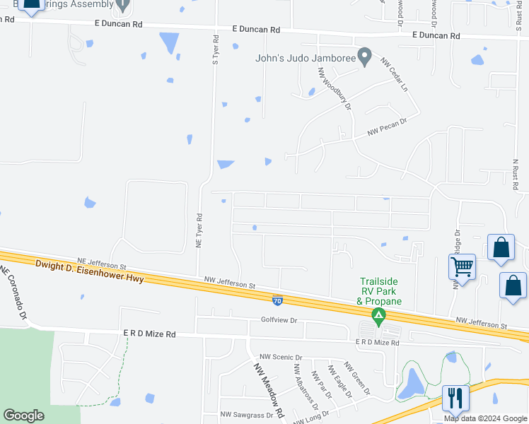 map of restaurants, bars, coffee shops, grocery stores, and more near 1507 Northwest High View Drive in Grain Valley