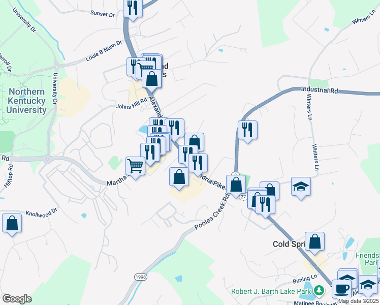 map of restaurants, bars, coffee shops, grocery stores, and more near 3701 Alexandria Pike in Cold Spring