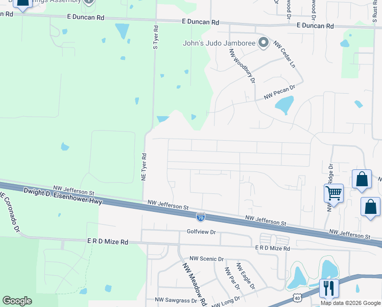 map of restaurants, bars, coffee shops, grocery stores, and more near 1603 NW Eagle Ridge Dr in Grain Valley