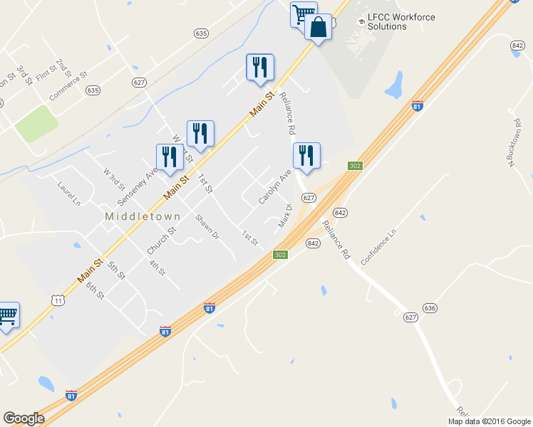 map of restaurants, bars, coffee shops, grocery stores, and more near 2085 Arlene Court in Middletown