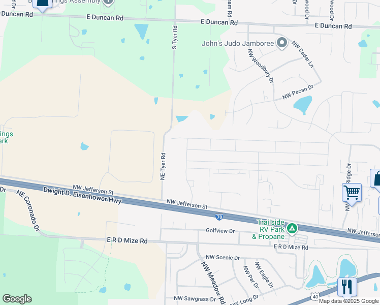 map of restaurants, bars, coffee shops, grocery stores, and more near 1613 Northwest High View Drive in Grain Valley