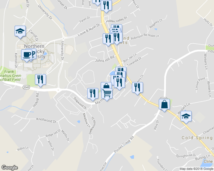 map of restaurants, bars, coffee shops, grocery stores, and more near 3510 Alexandria Pike in Newport