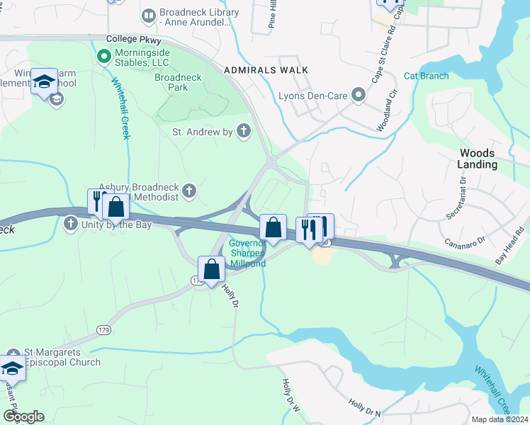 map of restaurants, bars, coffee shops, grocery stores, and more near 901 Noah Winfield Terrace in Annapolis
