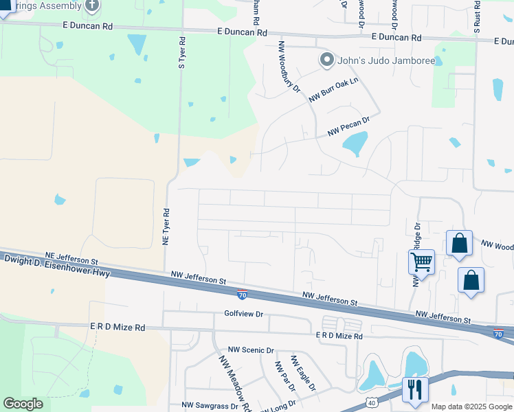 map of restaurants, bars, coffee shops, grocery stores, and more near 1401 Northwest High View Drive in Grain Valley