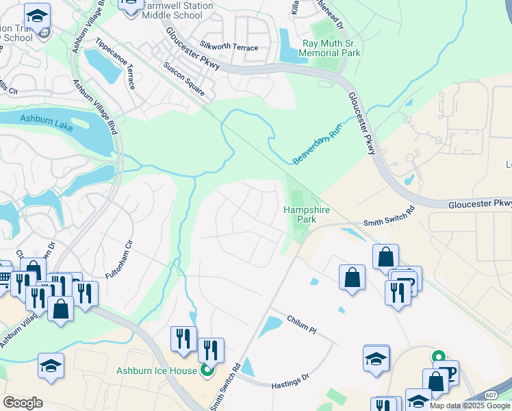 map of restaurants, bars, coffee shops, grocery stores, and more near 21273 Hyrst Grove Terrace in Ashburn