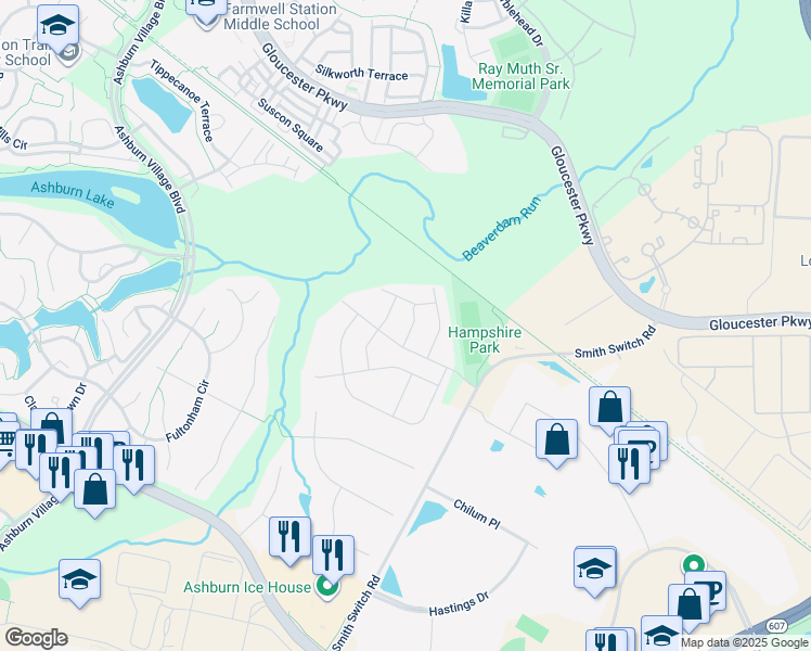 map of restaurants, bars, coffee shops, grocery stores, and more near 21273 Hyrst Grove Terrace in Ashburn