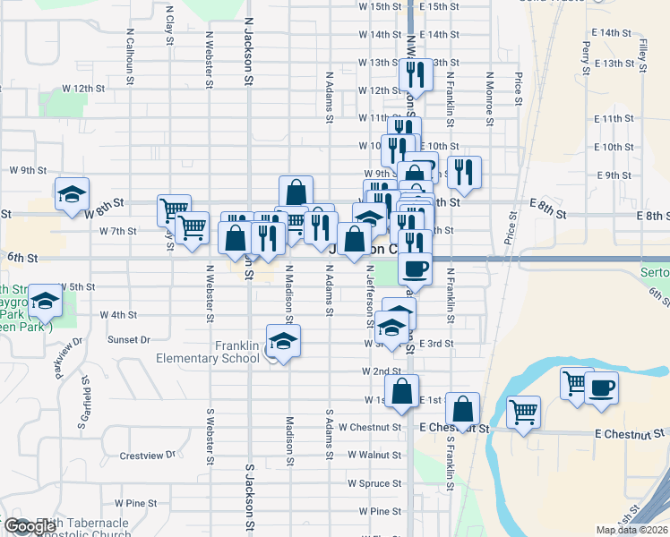 map of restaurants, bars, coffee shops, grocery stores, and more near 222 West 6th Street in Junction City