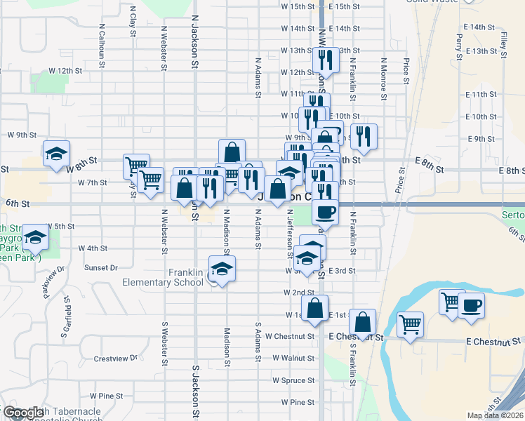 map of restaurants, bars, coffee shops, grocery stores, and more near 222 West 6th Street in Junction City