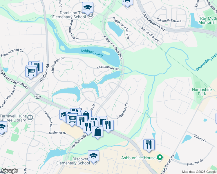 map of restaurants, bars, coffee shops, grocery stores, and more near 21332 Victorias Cross Terrace in Ashburn