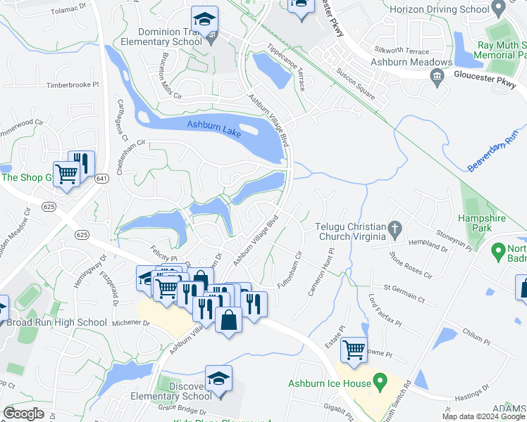 map of restaurants, bars, coffee shops, grocery stores, and more near 21323 Victorias Cross Terrace in Ashburn