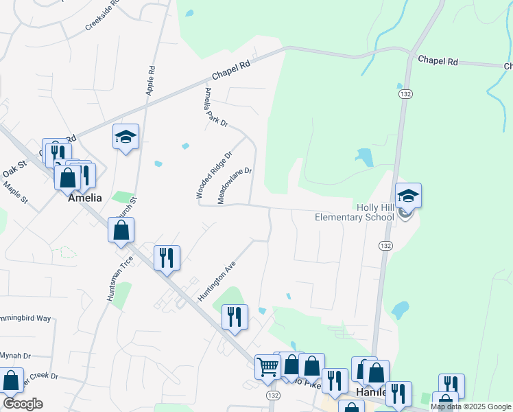 map of restaurants, bars, coffee shops, grocery stores, and more near 50 Amelia Park Drive in Amelia