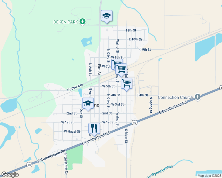 map of restaurants, bars, coffee shops, grocery stores, and more near 218 West 5th Street in Saint Elmo