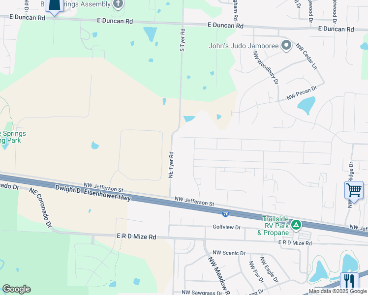 map of restaurants, bars, coffee shops, grocery stores, and more near 1612 Northwest Eagle Ridge Boulevard in Grain Valley