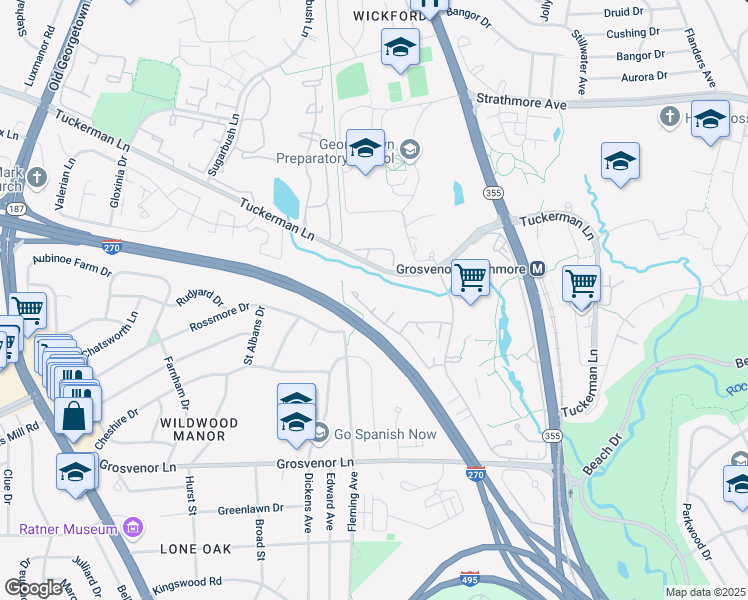 map of restaurants, bars, coffee shops, grocery stores, and more near 21 Englishman Court in North Bethesda