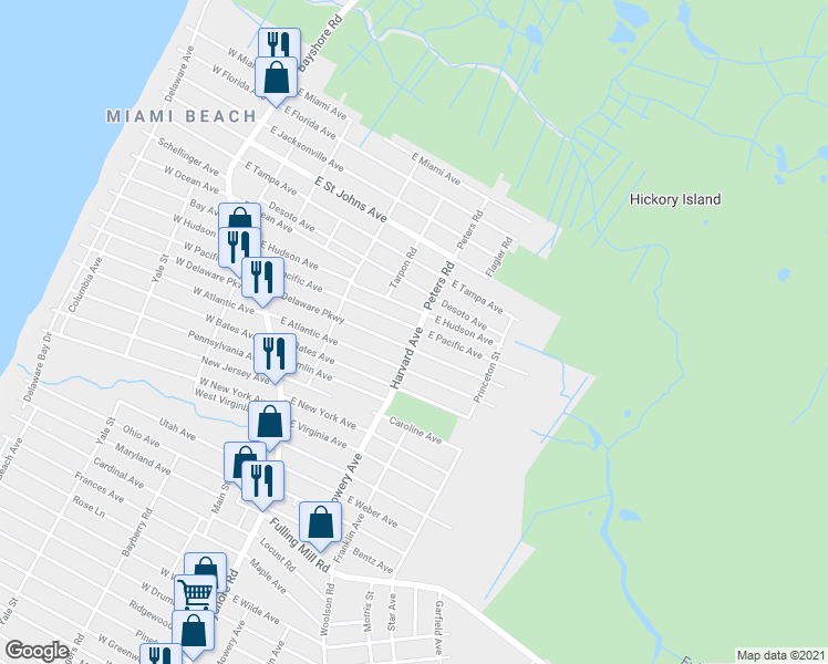 map of restaurants, bars, coffee shops, grocery stores, and more near 170 Harvard Avenue in Villas
