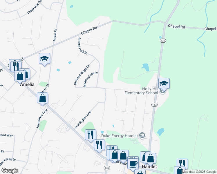 map of restaurants, bars, coffee shops, grocery stores, and more near 78 Wooded Ridge Drive in Amelia