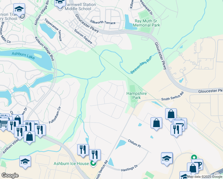 map of restaurants, bars, coffee shops, grocery stores, and more near 21258 Barley Hall Terrace in Ashburn