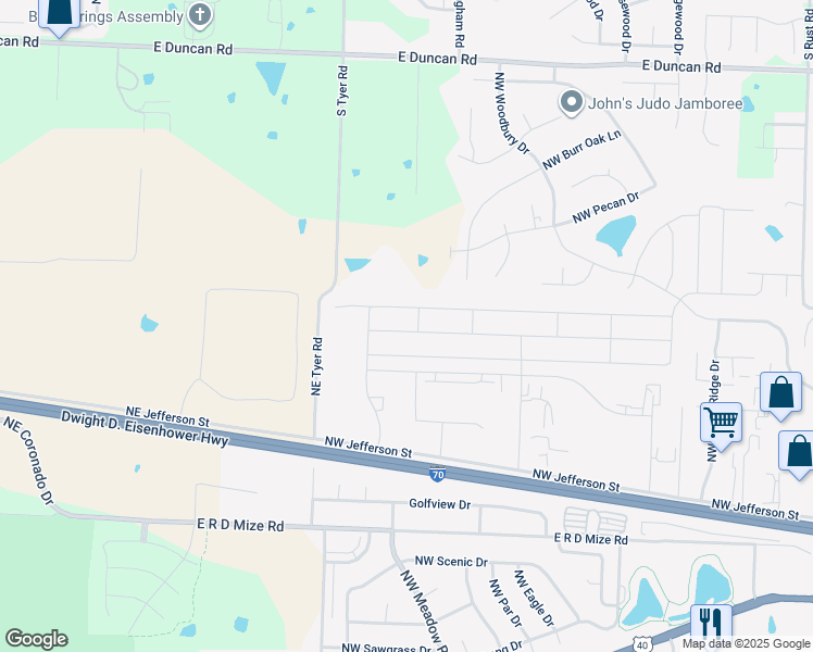map of restaurants, bars, coffee shops, grocery stores, and more near 1602 Northwest High View Drive in Grain Valley