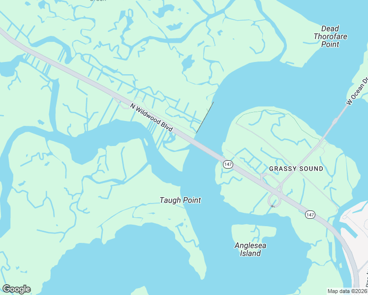 map of restaurants, bars, coffee shops, grocery stores, and more near North Wildwood Boulevard in Cape May County