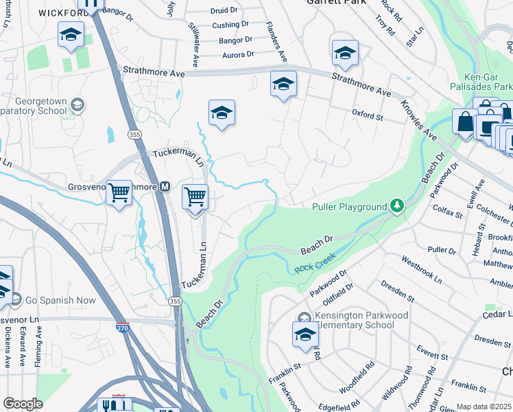 map of restaurants, bars, coffee shops, grocery stores, and more near 10509 Montrose Avenue in Bethesda
