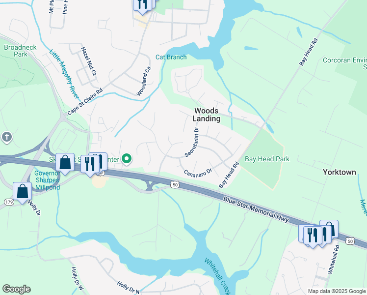 map of restaurants, bars, coffee shops, grocery stores, and more near 1607 Revell Downs Drive in Annapolis