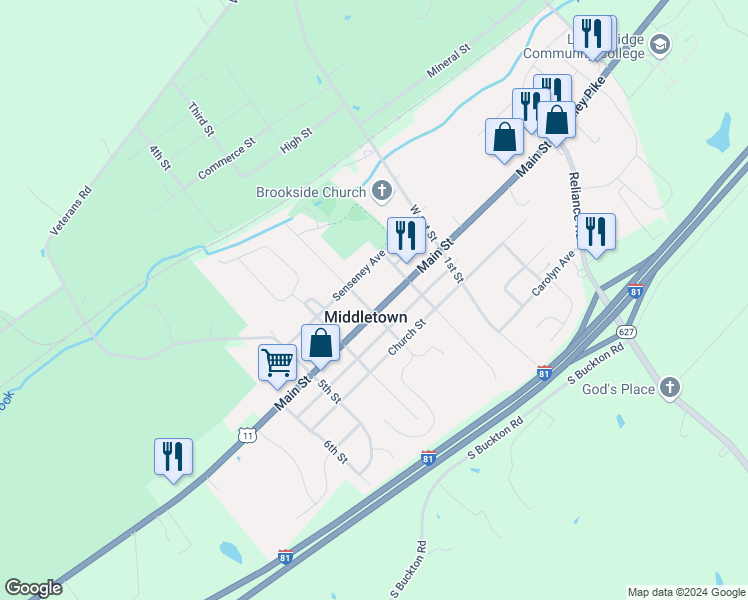map of restaurants, bars, coffee shops, grocery stores, and more near 2330 West 3rd Street in Middletown