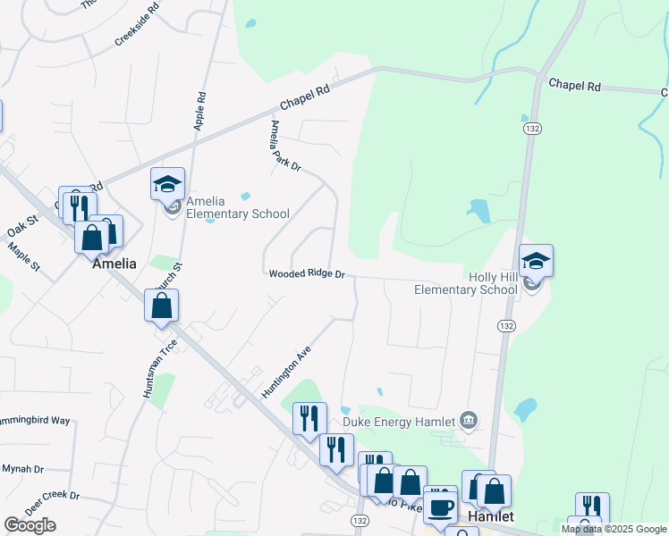 map of restaurants, bars, coffee shops, grocery stores, and more near 66 Wooded Ridge Drive in Amelia
