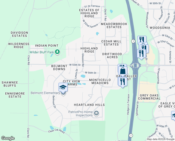 map of restaurants, bars, coffee shops, grocery stores, and more near 23780 W 56th St in Shawnee