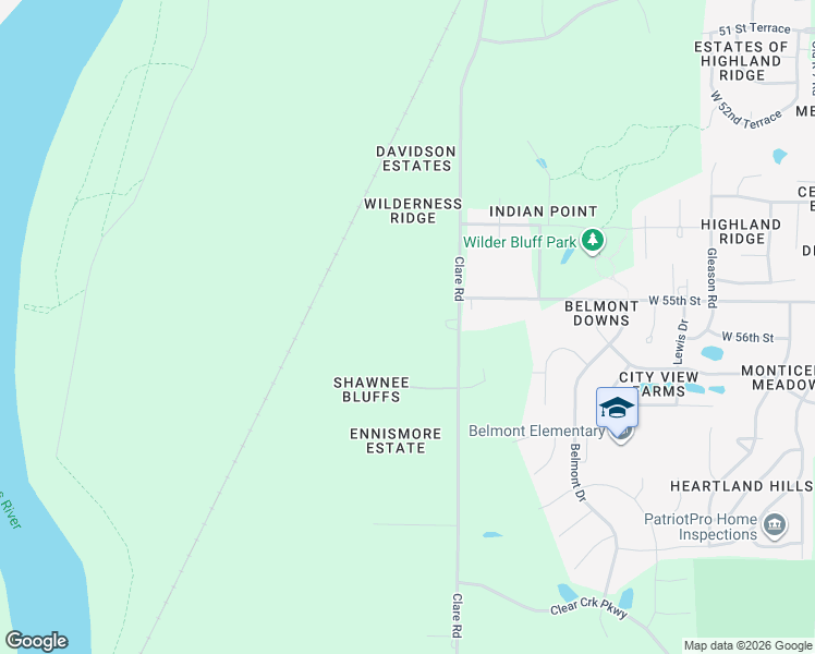 map of restaurants, bars, coffee shops, grocery stores, and more near 5550 Clare Road in Shawnee