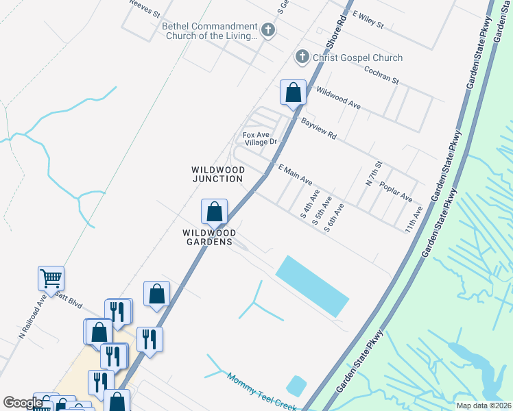 map of restaurants, bars, coffee shops, grocery stores, and more near in Middle Township