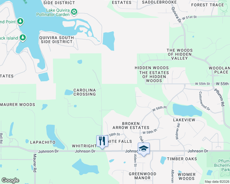 map of restaurants, bars, coffee shops, grocery stores, and more near 5450 Lackman Road in Shawnee