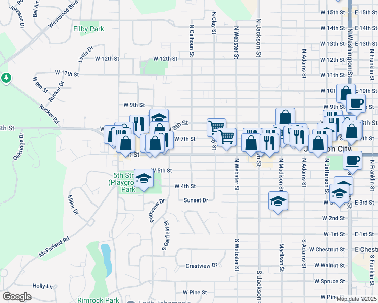 map of restaurants, bars, coffee shops, grocery stores, and more near 804 West 6th Street in Junction City