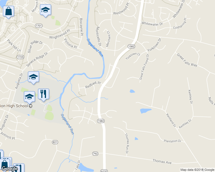 map of restaurants, bars, coffee shops, grocery stores, and more near 21221 Millwood Square in Sterling