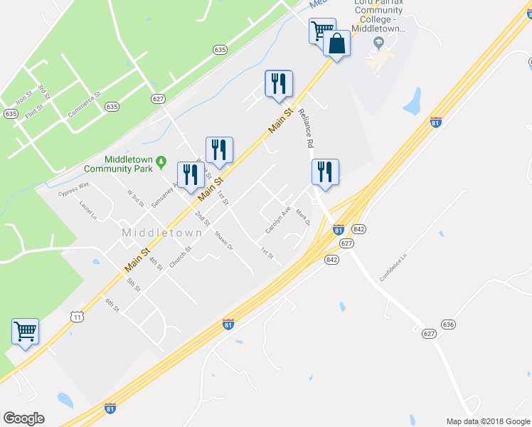 map of restaurants, bars, coffee shops, grocery stores, and more near 7788 Pleasant View Avenue in Middletown