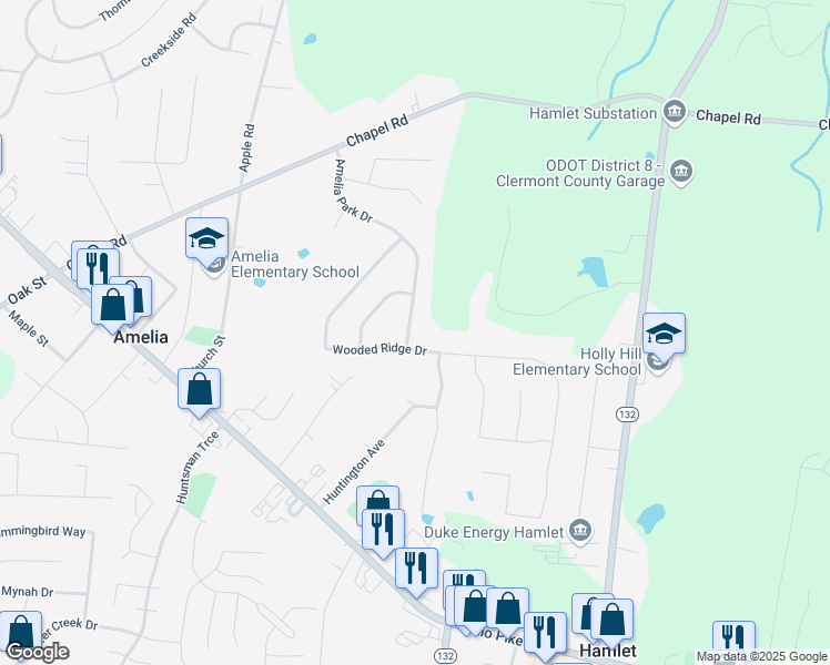 map of restaurants, bars, coffee shops, grocery stores, and more near 50 Amelia Park Drive in Amelia