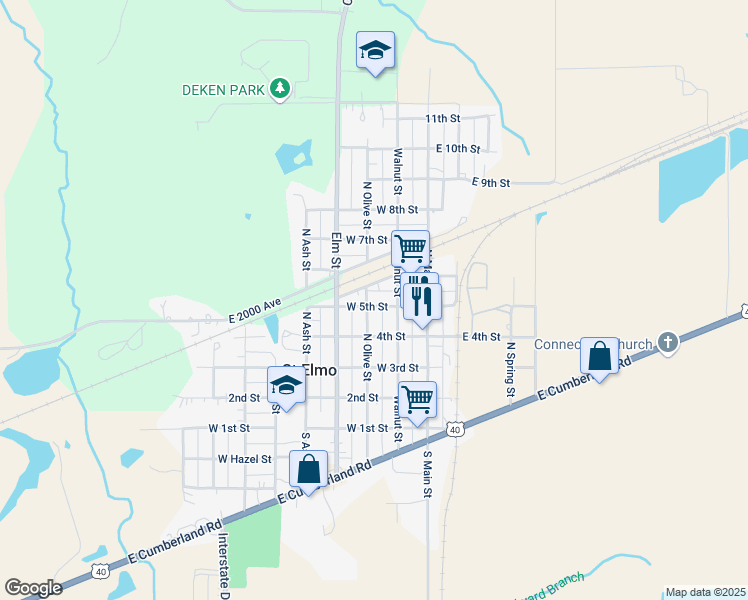 map of restaurants, bars, coffee shops, grocery stores, and more near 218 West 5th Street in Saint Elmo