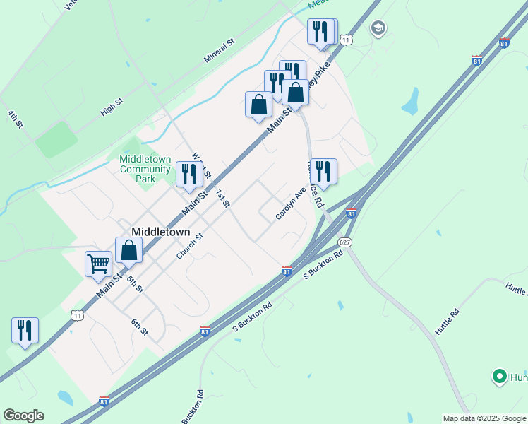 map of restaurants, bars, coffee shops, grocery stores, and more near 7788 Pleasant View Avenue in Middletown